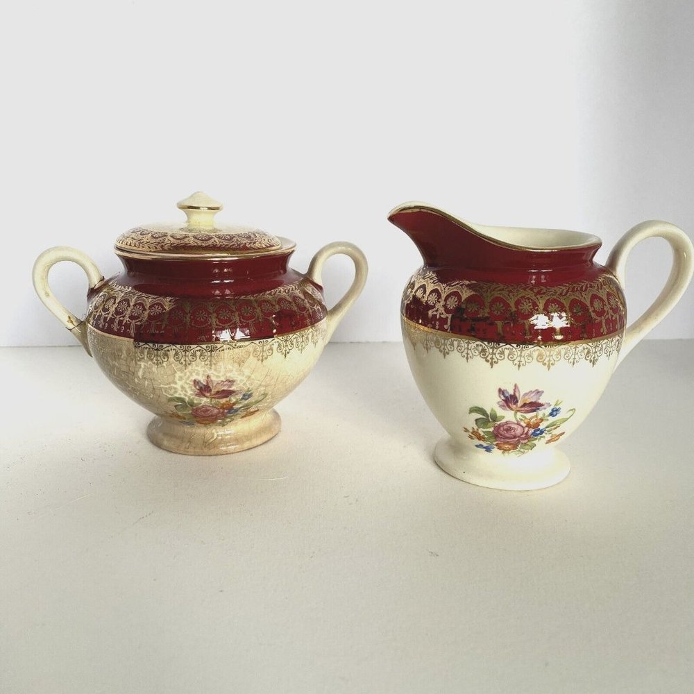 Steubenville Creamer Sugar No1259 Vintage 22-Karat Gold 1930s Floral Design US